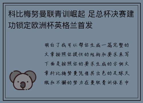 科比梅努曼联青训崛起 足总杯决赛建功锁定欧洲杯英格兰首发